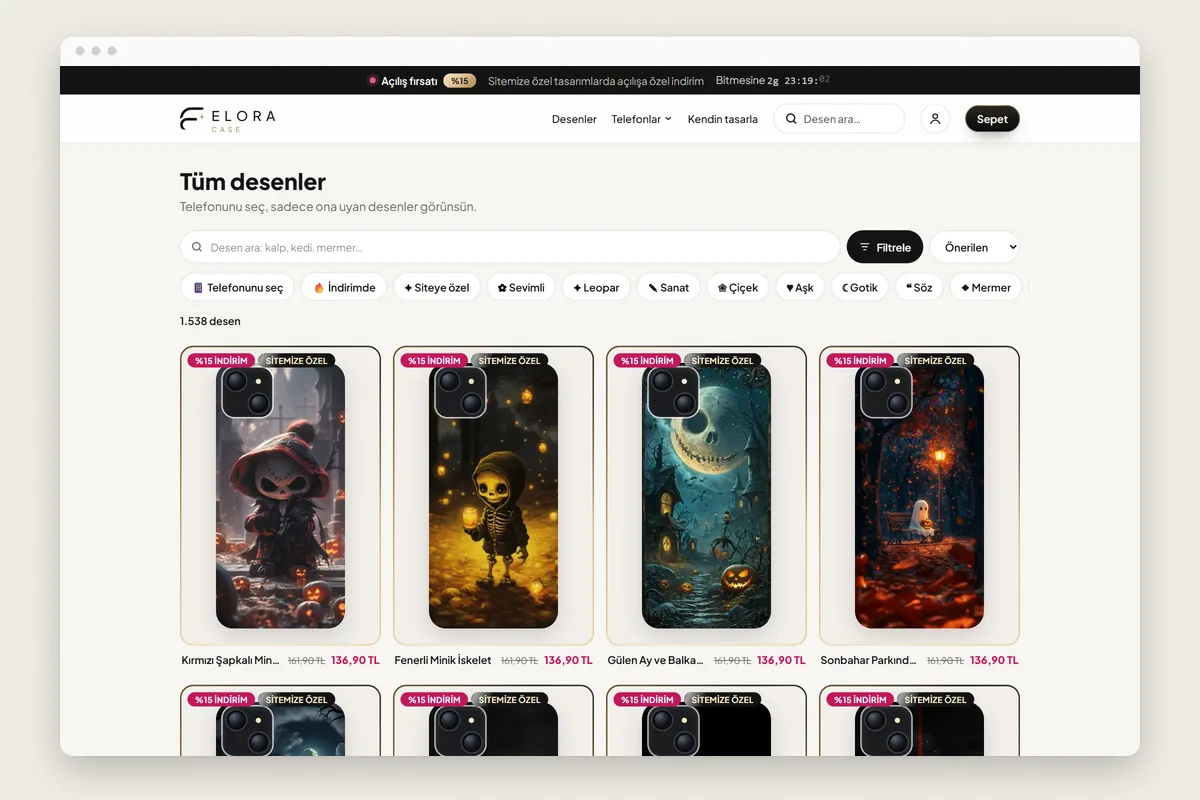 Elora Case desen kataloğu ve filtreler